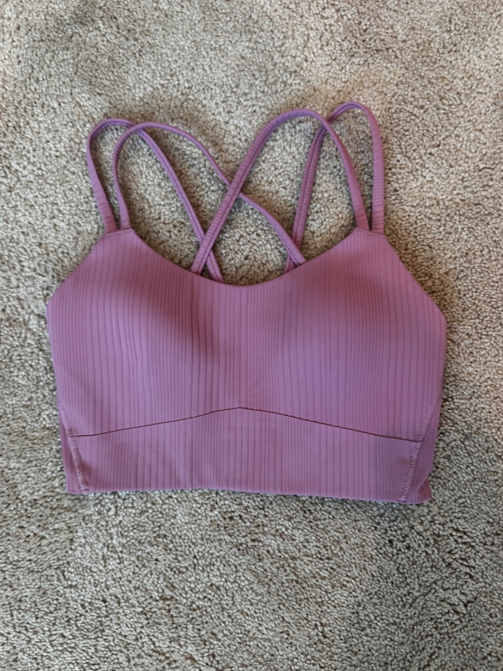 90 Degree by Reflex Move Theology Ribbed Strappy Sports Bra Mauve S
